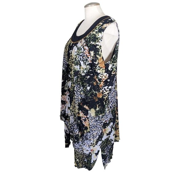 Womens Plus Size 3X Animal Print Brown Layered Lagenlook Top Blouse Lace Up Neck - Picture 5 of 7